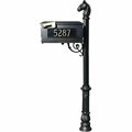 Lewiston Mailbox Post System with Ornate Base & Horsehead Finial & 3 Cast Plates Black LMC-701-BL